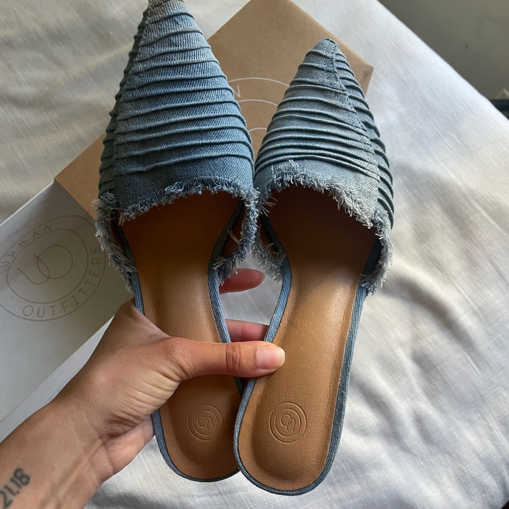 Urban Outfitters Blue Woven Leather Mules